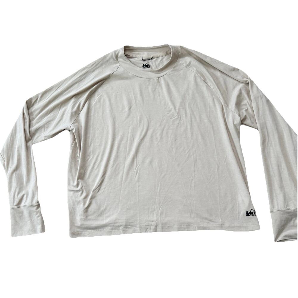 REI Shirt Women’s Long Sleeve Crew Neck Pullover Stretch Lightweight Cream 2XL
